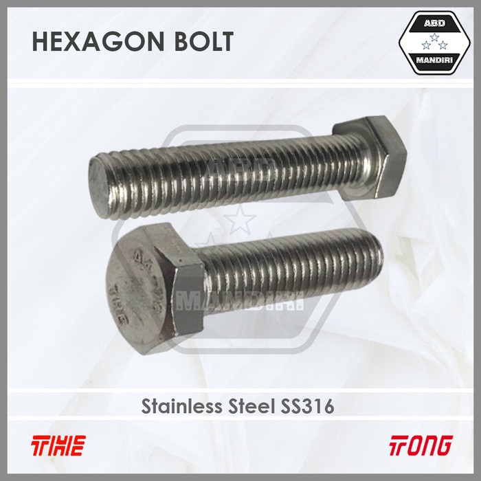SS316 Baut Hexagon Stainless M14 X 60 ( SUS316 Hex Bolt A4-70  ) M14x60 / 14x60 / Baut Hex 14 x 60