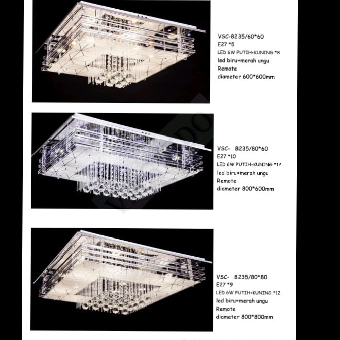 Lampu Hias Plafon Gantung Crystal LED Persegi Dekorasi Ruang Tamu