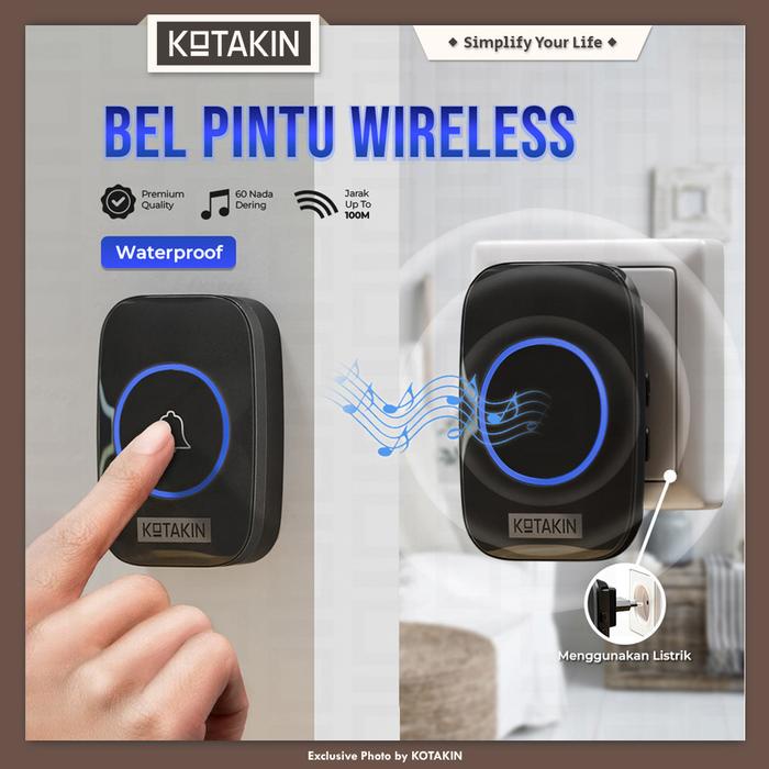 Bel Pintu Wireless Waterproof Door Bell 60 Nada Dering Lonceng Pintu Tanpa Kabel Bel Toko