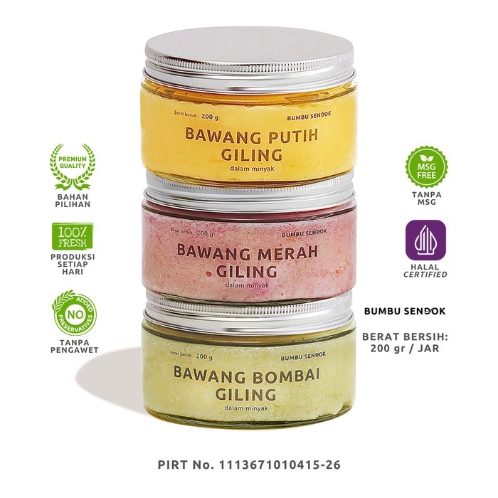 

Bumbu Sendok Paket (3 Jar) Bawang Putih, Merah, Bombai Giling 200G