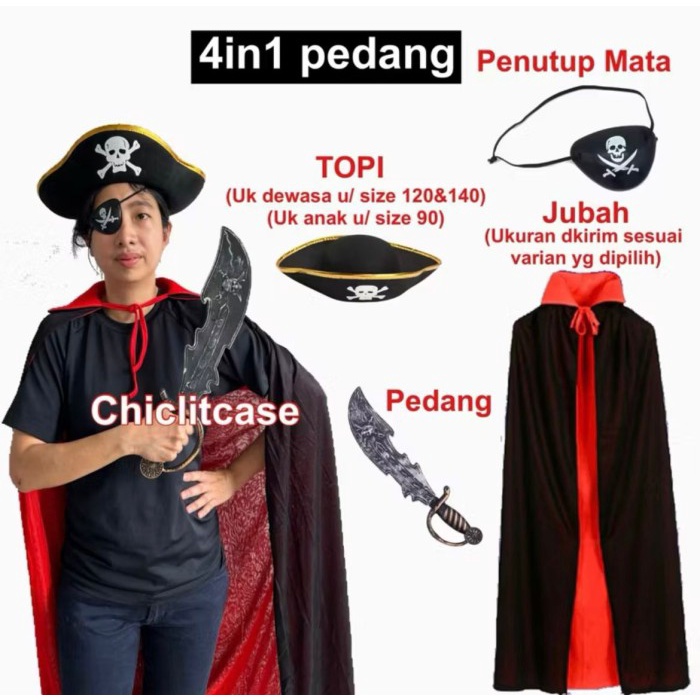 DISKON PAKET KOSTUM PIRATE/KOSTUM COSPLAY BAJAK LAUT/JUBAH BAJAK LAUT/KOSTUM KARAKTER ANAK DEWASA