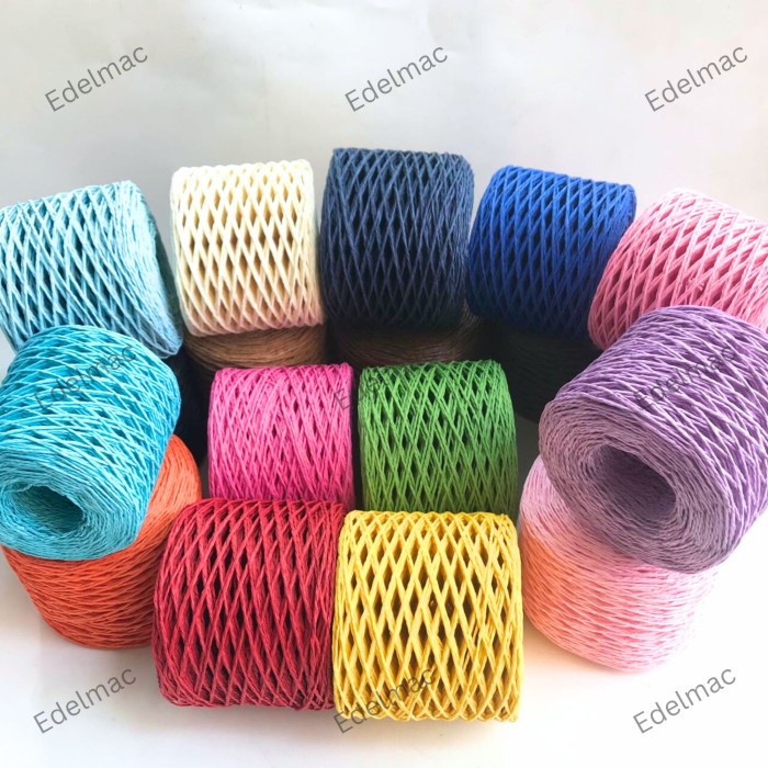 

Tali Kertas Rajut Rafia Lilit Padat Paper Rope Yarn Knitting Tas Bag Hat Flower Hand craft DIY