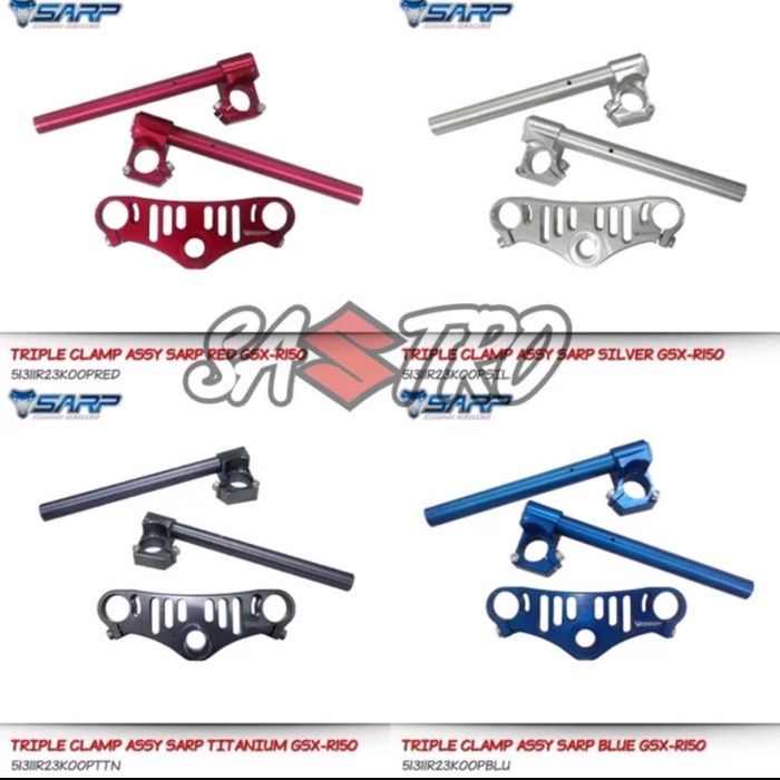 triple clamp stang jepit segitiga SARP GSX biru titanium silver merah