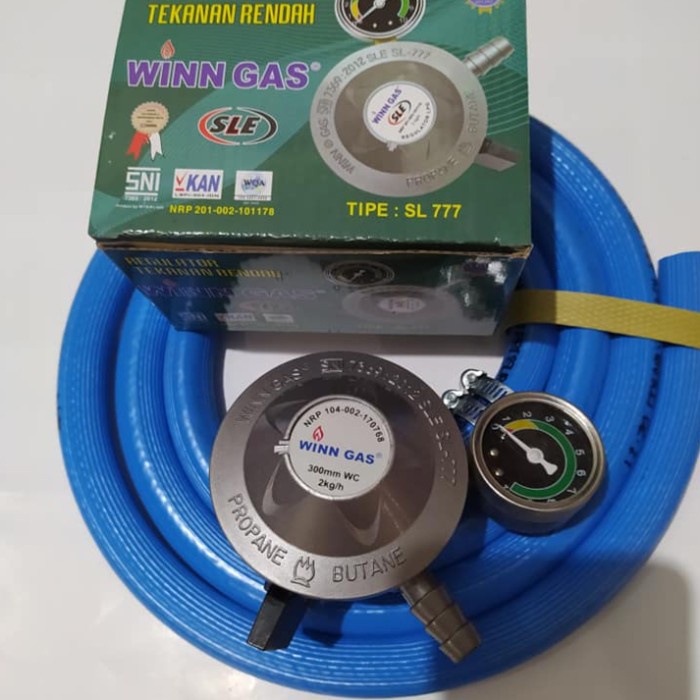 Regulator MATIC WINN GAS SLE 777 Manometer Selang LPG 700 PSI Biru Kode 870