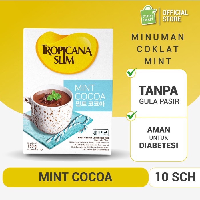 

Ready Stok" Tropicana Slim Mint Cocoa (10 Sch) - Minuman Cokelat Bebas Gula