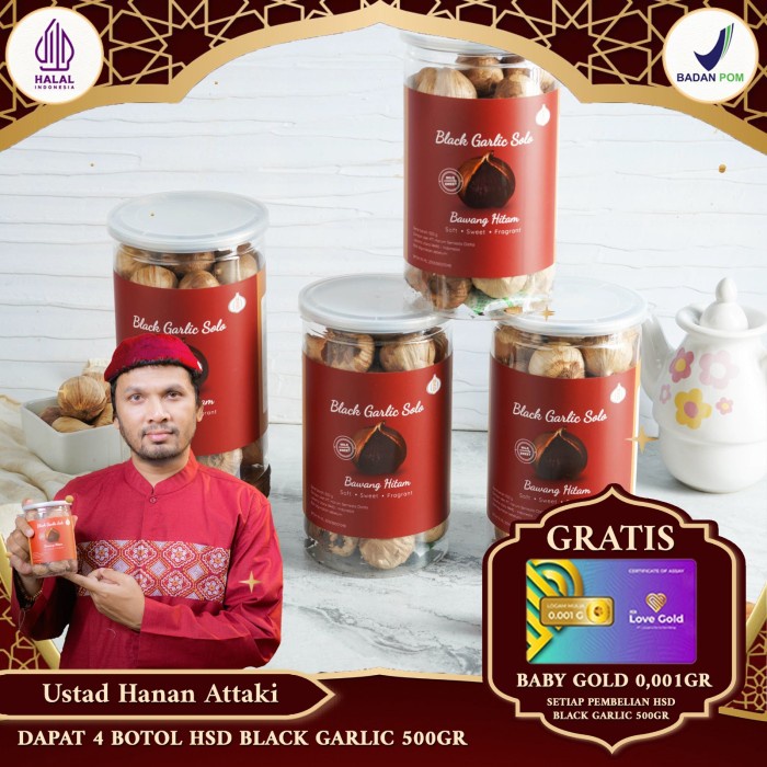 

4 Botol Black Garlic Solo ( Bawang Hitam Tunggal) 500 Gr
