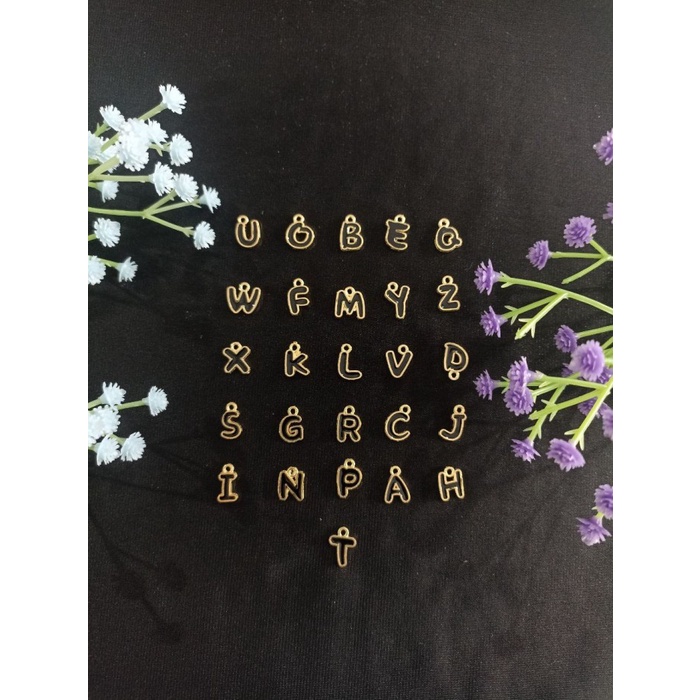 

~~~~~] ENAMEL CHARM ALPHABET GOLD & SILVER 15MM