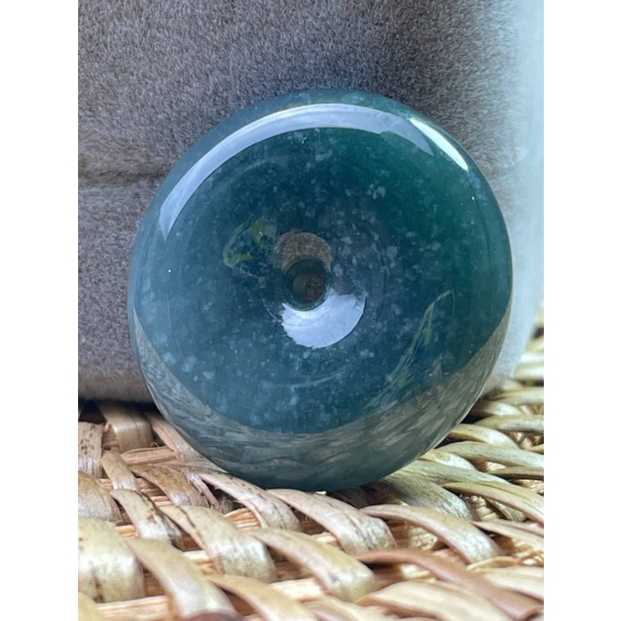 tali kalung liontin donat batu giok asli Burma natural hijau China ori