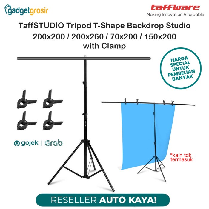 T Shape Tiang Stand Tripod Backdrop Background Foto Green Screen +Clip