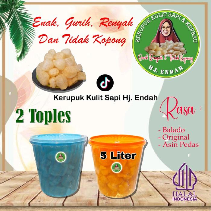 

Kerupuk kulit 5 liter 2 toples, Snack Cemilan Enak Gurih Renyah