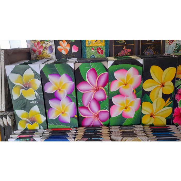 ```````] Lukisan kain canvas tradisional Bunga kamboja Bali