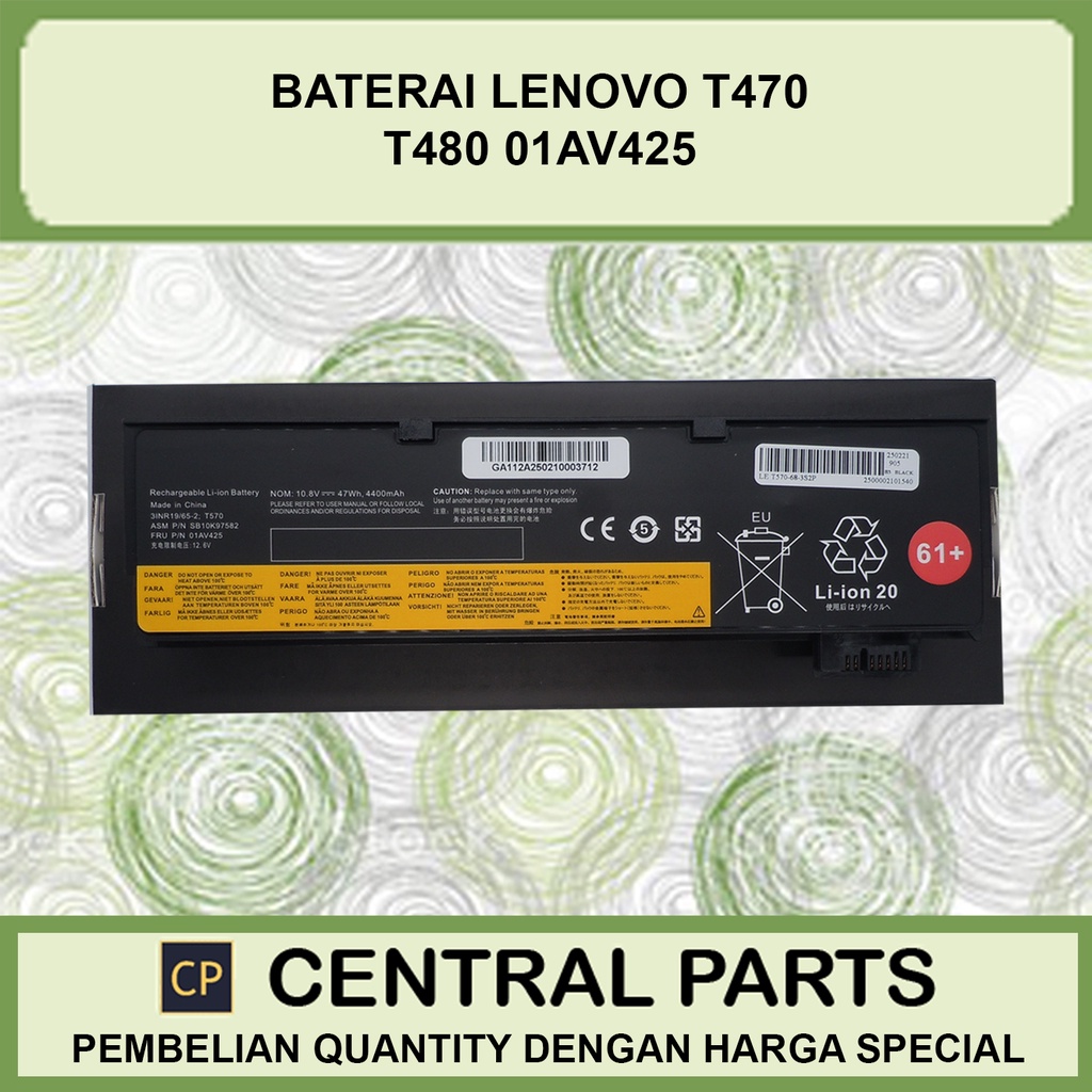 Baterai Lenovo t470 t480 01AV425