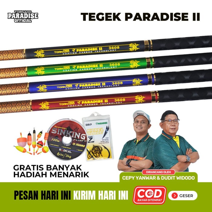 SALE PROMO TEGEK PANCING PARADISE II 2 FIBER COATING CARBON UKURAN 240 270 300 360 450 540 630 CM