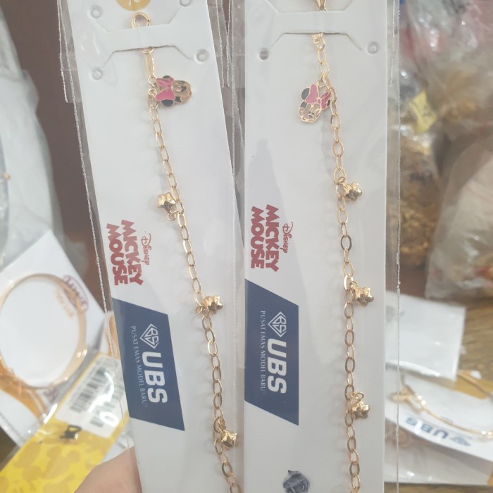 Terlaris Gelang Rantai Anak Minnie Mouse Disney Ubs Emas Asli 700 70% 16K 14 Cm