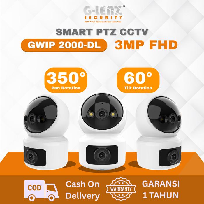 GLENZ CCTV Indoor GWIP 2000 DL Dual Kamera 360 Derajat Smart PTZ CCTV WIFI HD 3MP Kamera Smart CCTV