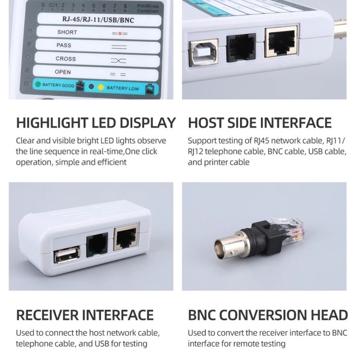 BARANG TERLARIS Kabel LAN TESTER 4 in 1 Noyafa NF-3468 RJ45 RJ11 USB BNC Coaxial Kabel CCTV Remote