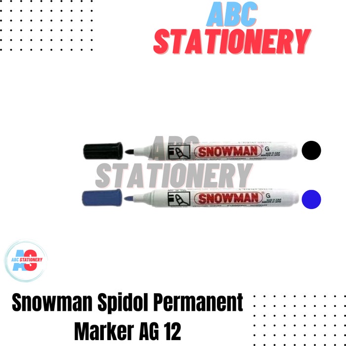 

JTTOP" SNOWMAN SPIDOL PERMANENT MARKER AG 12 (ISI 12) - HITAM ATAU BIRU