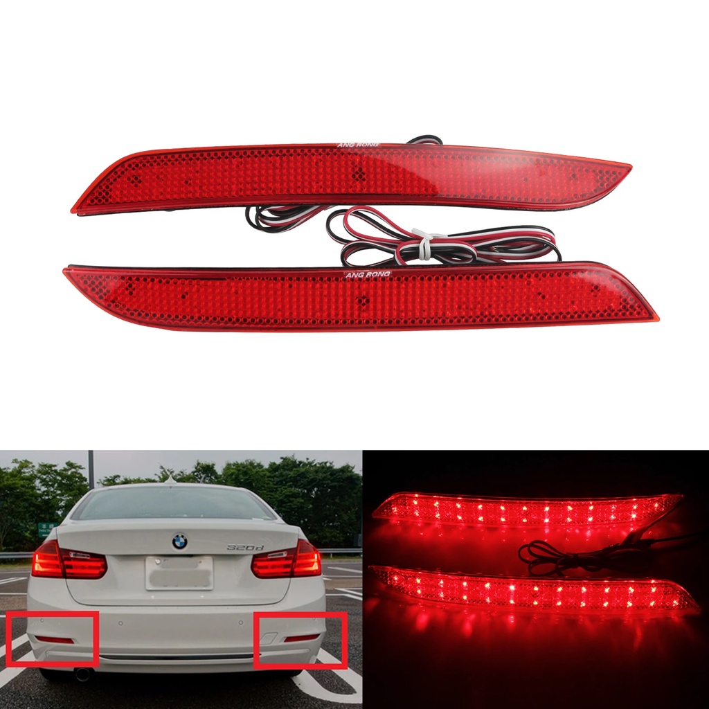 BARU ANGRONG 2x Red Lens Rear Bumper Reflector LED Brake Stop Tail Light For BMW 3 4 Series F30 F31