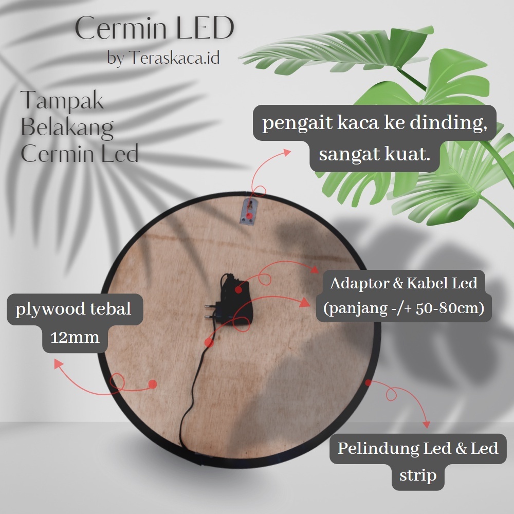 Promo  Cermin Dinding Gantung Bulat Led Strip Kaca Cermin Lampu Aesthetic Cermin Dinding Make Up