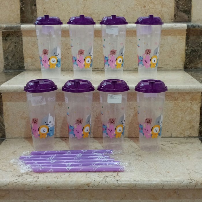 Cup Reuseable Chatime Cha Time Bts Bt21 Limited Gelas Sedotan Straw