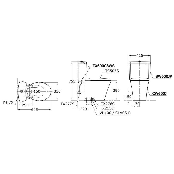 Kloset Duduk TOTO CW600J Komplit Set
