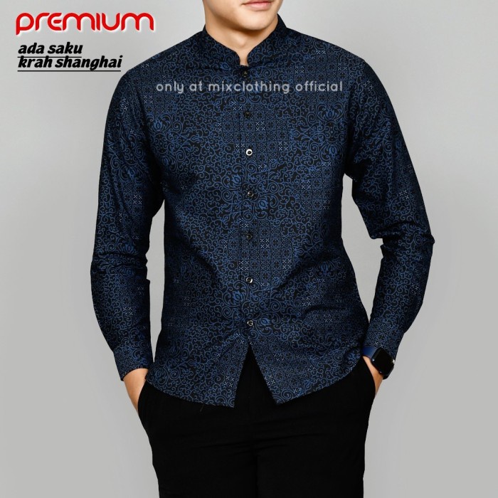 Baju Batik Pria Slimfit Lengan Panjang Preum Kerah Shanghai 2020