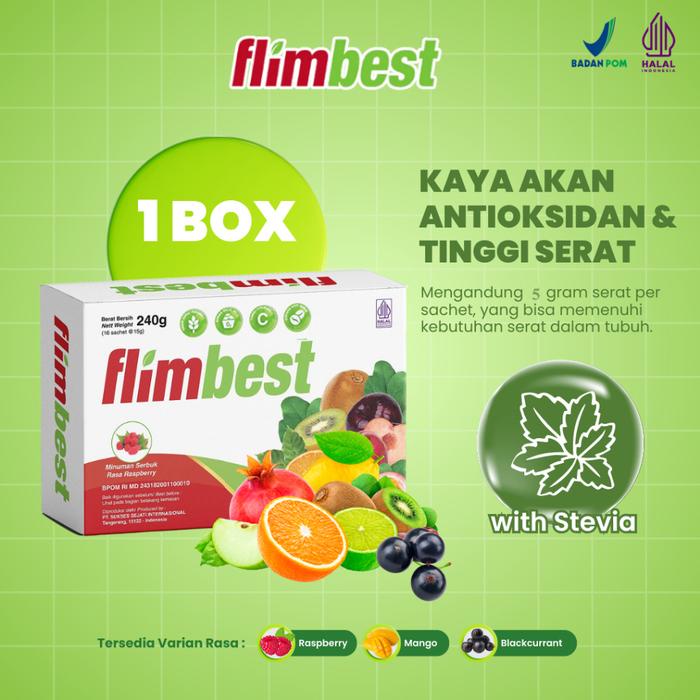 

FlimFiber 1 Box isi 16 Saset High Fiber High Nutrition Antioxidants 100% Sugar Free with Stevia High