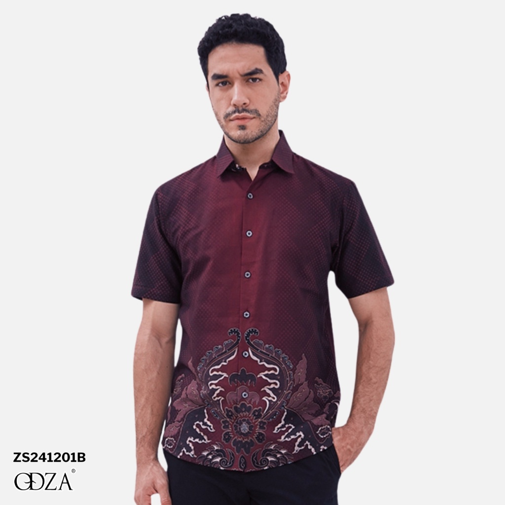 New Odza Couple Set Kemeja Batik Lengan Pendek Pria Rompi Wanita Outer Vest Luaran Allsize Merah