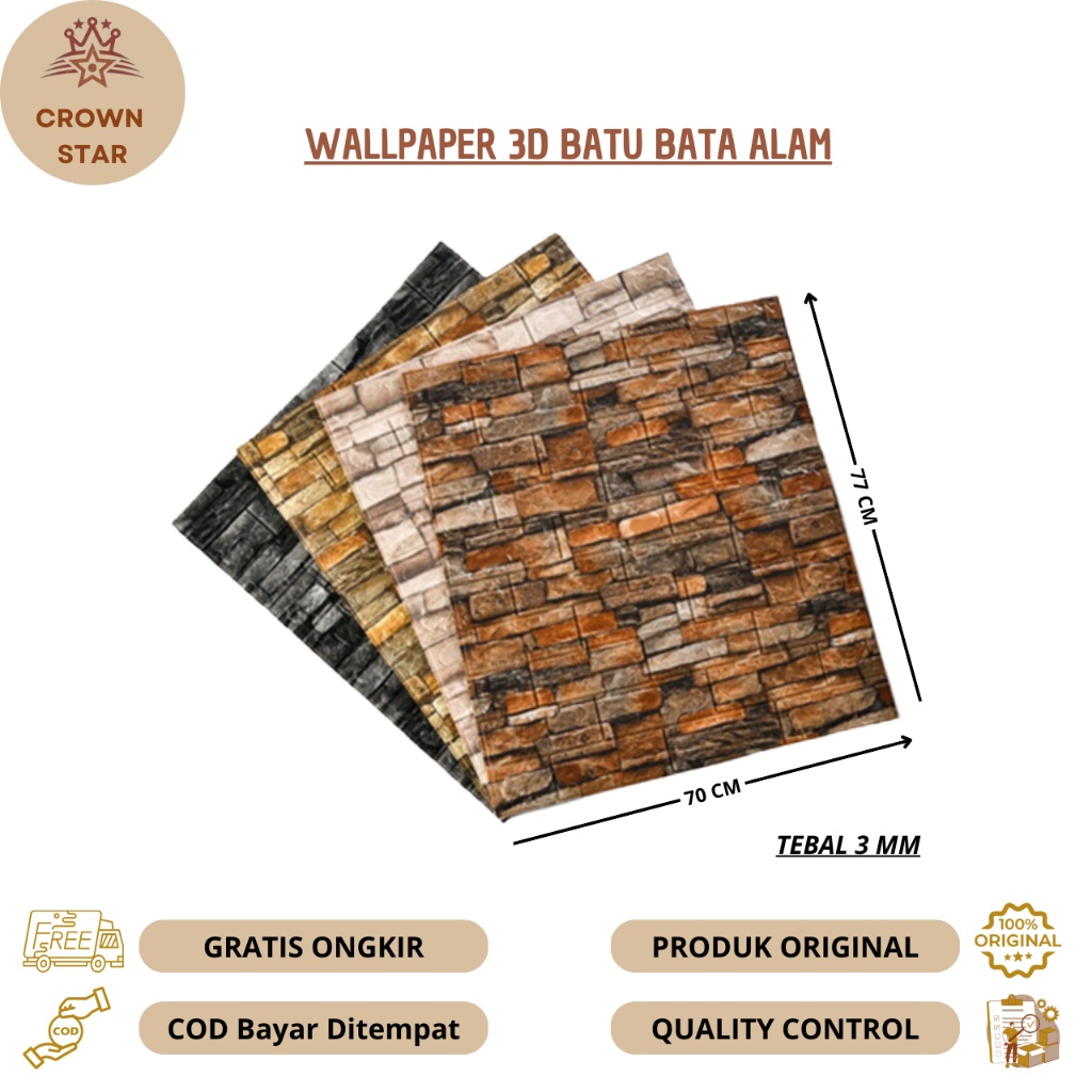 Wallpaper 3D Foam Bata Motif Batu Alam (Tebal 3 Mm) 70X77 Cm Foam Bata Motif Batu Alam High Quality