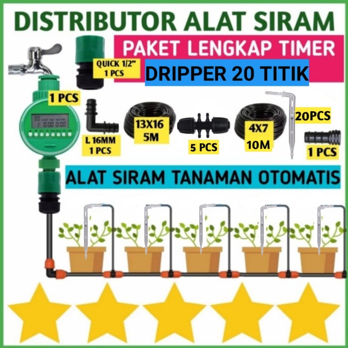 Paket Alat Siram Otomatis Stik Drip Tetes Water Timer Digital Irigasi