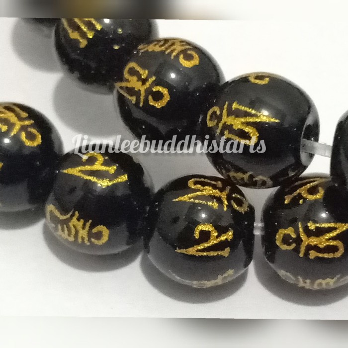 

Terlaris mote batu kristal aksara mantra warna hitam emas uk 8 mm isi 48 pcs SALE