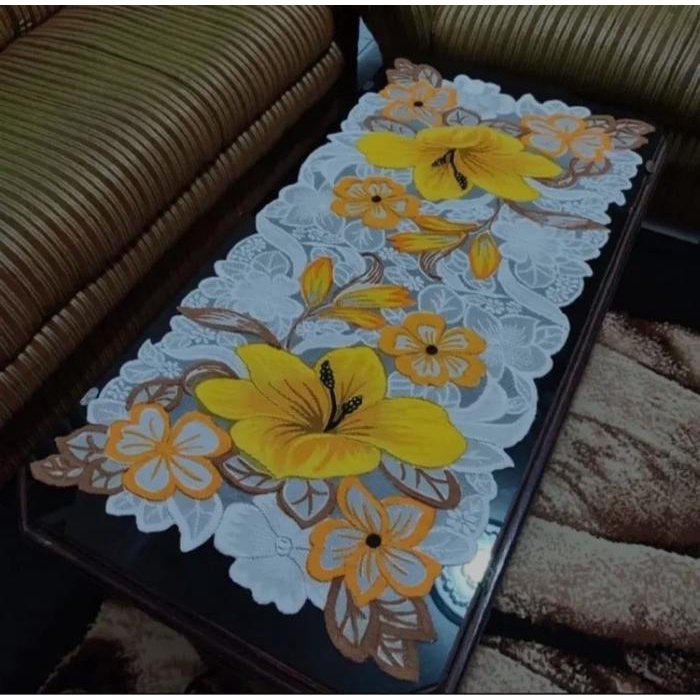 Taplak Meja Ruang Tamu / Taplak Meja Minimalis Motif Bunga Besar / Taplak Meja Tamu Modern Taplak