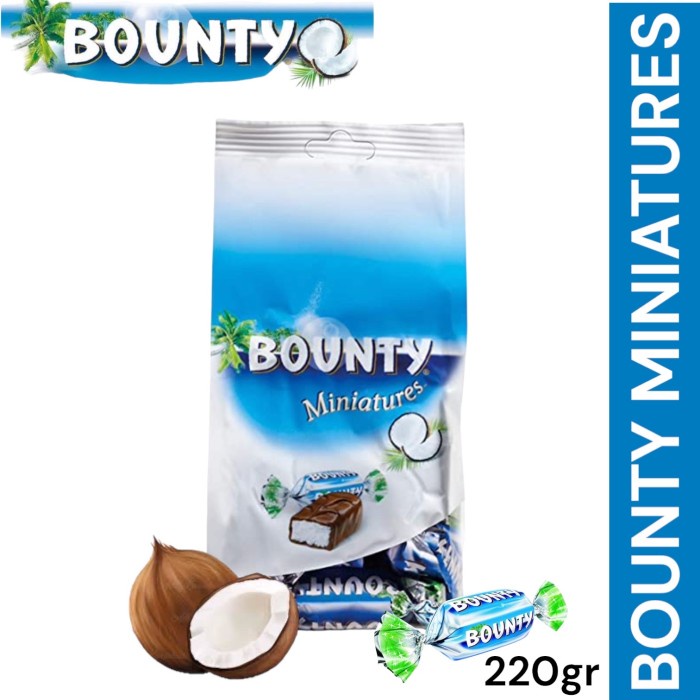 

Tersedia BOUNTY MINIATURES 220 GRAM CHOCOLATE COCONUT BOUNTY MINI