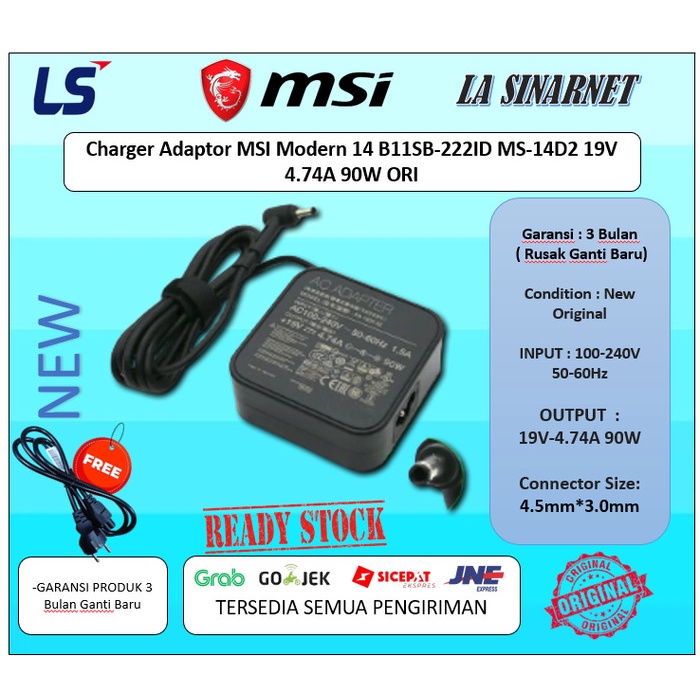 Charger Adaptor MSI Modern 14 B11SB-222ID MS-14D2 19V 4.74A 90W NEW