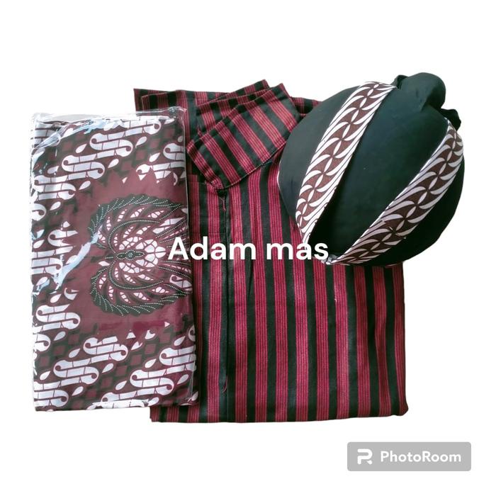 TERBAIK Setelan Baju Lurik Adat Jawa Pria Dewasa/Baju Surjan Lurik Merah/Surjan Lurik Pria Dewasa
