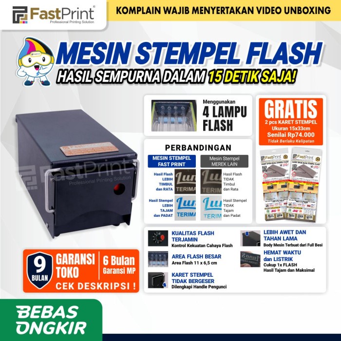 

Fast Print Mesin Stempel Flash Kilat 4 Lampu Premium Full Plat Besi