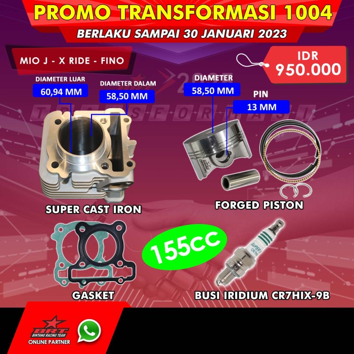 Paket Bore Up Brt Yamaha Mio J - X Ride - Fino - Jupiter Z1 58.5