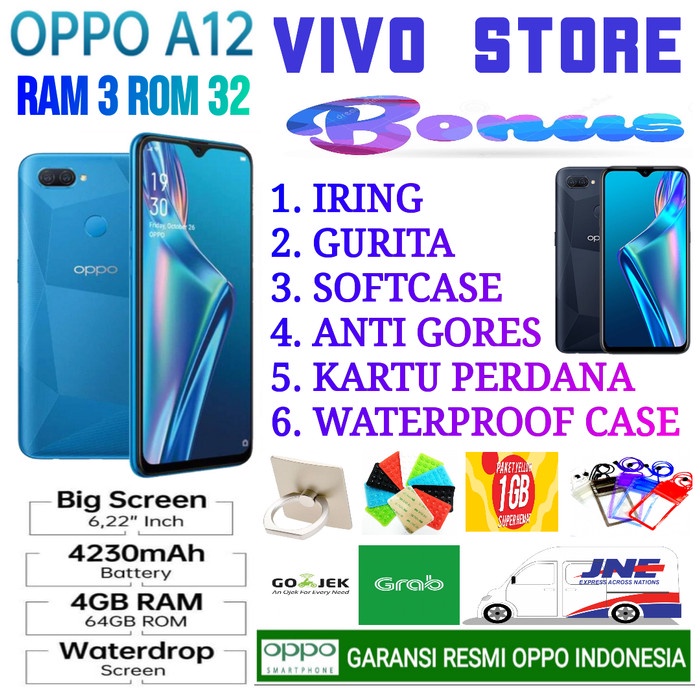 OPPO A12 RAM 3/32 GB GARANSI RESMI OPPO INDONESIA TERLARIS/TERMURAH/TERPOPULER