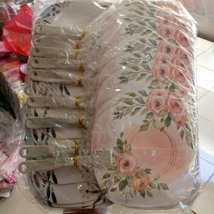 Isi 50 Pcs Souvenir Kipas Bunga Shabby Motif Cantik Kemasan Plastik Pernikahan Ulang tahun