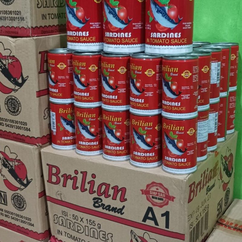 

PROMO 1.1 Sarden Kaleng Brilian Saos Tomat Siap Masak Exp. Okt 2027 Per Karton isi 50 kaleng