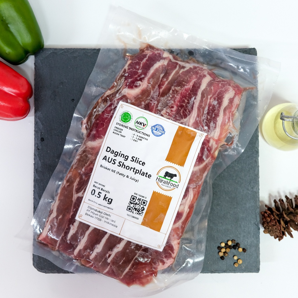 

Hijrahfood Slice Beef AUS Shortplate Daging Sukiyaki Yakiniku 500 gr