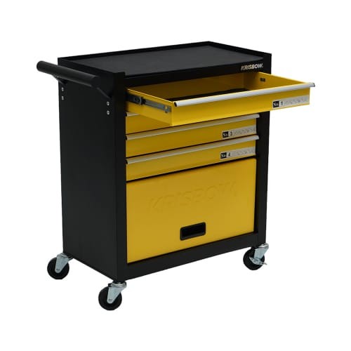 Krisbow Laci Perkakas - Hitam/Kuning Roller Cabinet 4 Drawer Kabinet