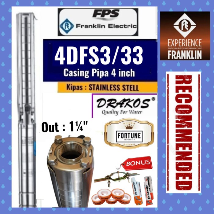 Pompa satelit 4 in " FRANKLIN 3Hp 3Phase 380v Bare pump DRAKOS 4DFS3/33 4in submersible 4in