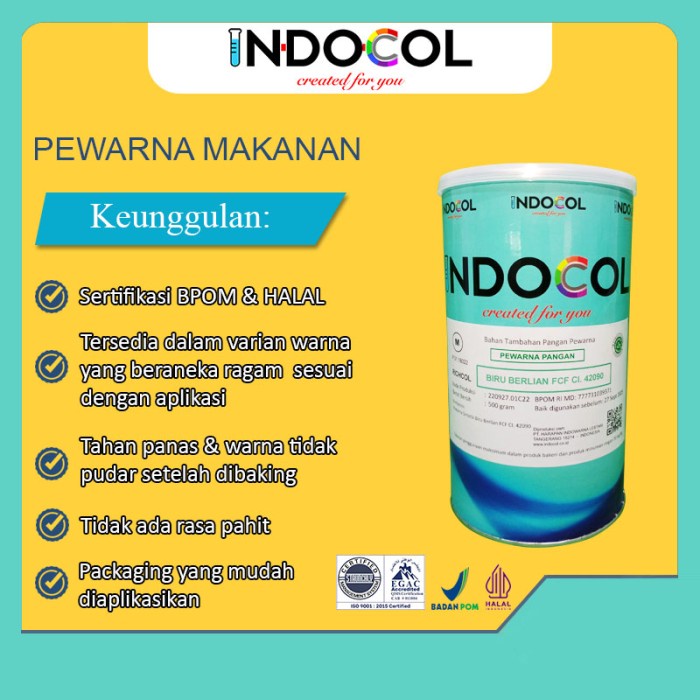Pewarna Makanan INDOCOL ORIGINAL BIRU BERLIAN FCF CI.42090 (RC)