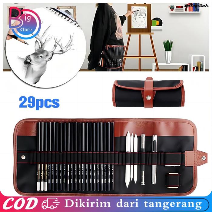 

Set 29Pcs Sketch Pencil Set Pensil Gambar Sketsa Drawing Pencil Set Dengan Pouch Serut Best Seller