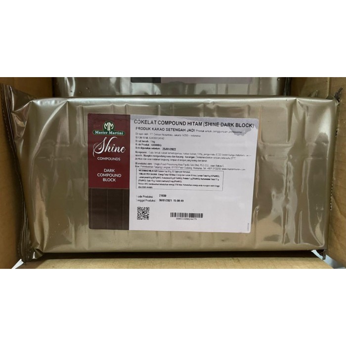 

Ready" Cokelat Shine Dark Compound Chocolate Block Master Martini Kemasan 1Kg