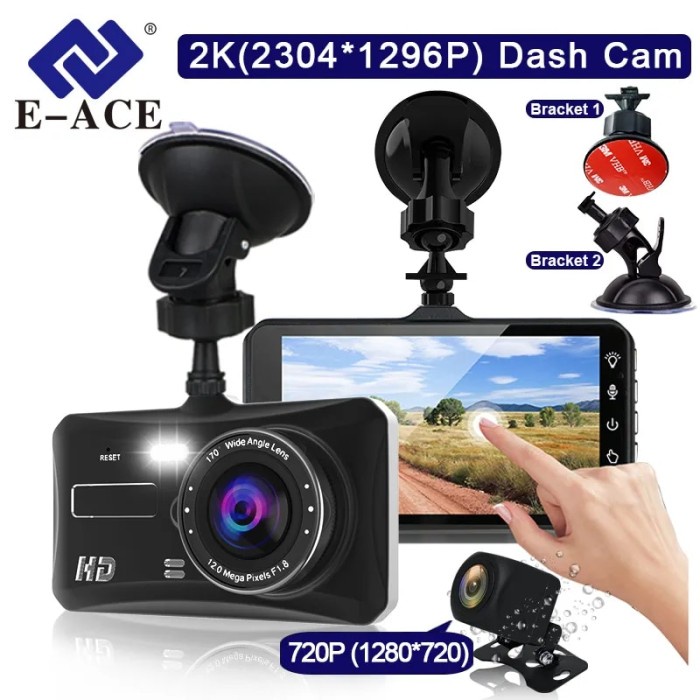 E-ACE 2K Dash Cam Front And Rear Camera CAR DVR Car Video Recorder