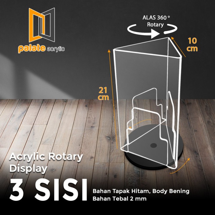 

BARANG TERLARIS Akrilik Display Putar / Stand Brosur Meja Putar 1/3 A4 3 Sisi
