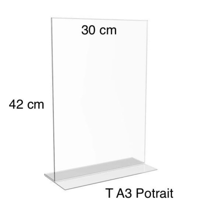 

BARANG TERLARIS Acrylic tent card T A3 potrait ukuran T 42 cm x P 30 cm 2 mm
