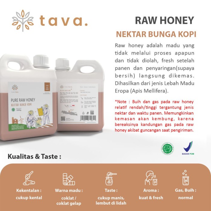 

BARANG TERLARIS Madu Murni Tava Nektar Kopi 1kg 100% Pure Raw Honey Asli Alami